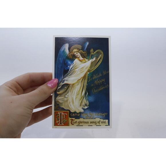 Happy Christmas, Angel with Harp, Rare Postcard, Unused, Color Picture, Craft, - Picture 1 of 2